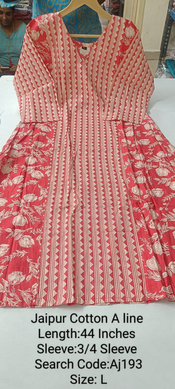 Orange Jaipur Cotton A-Line  Kurtis - AJ193