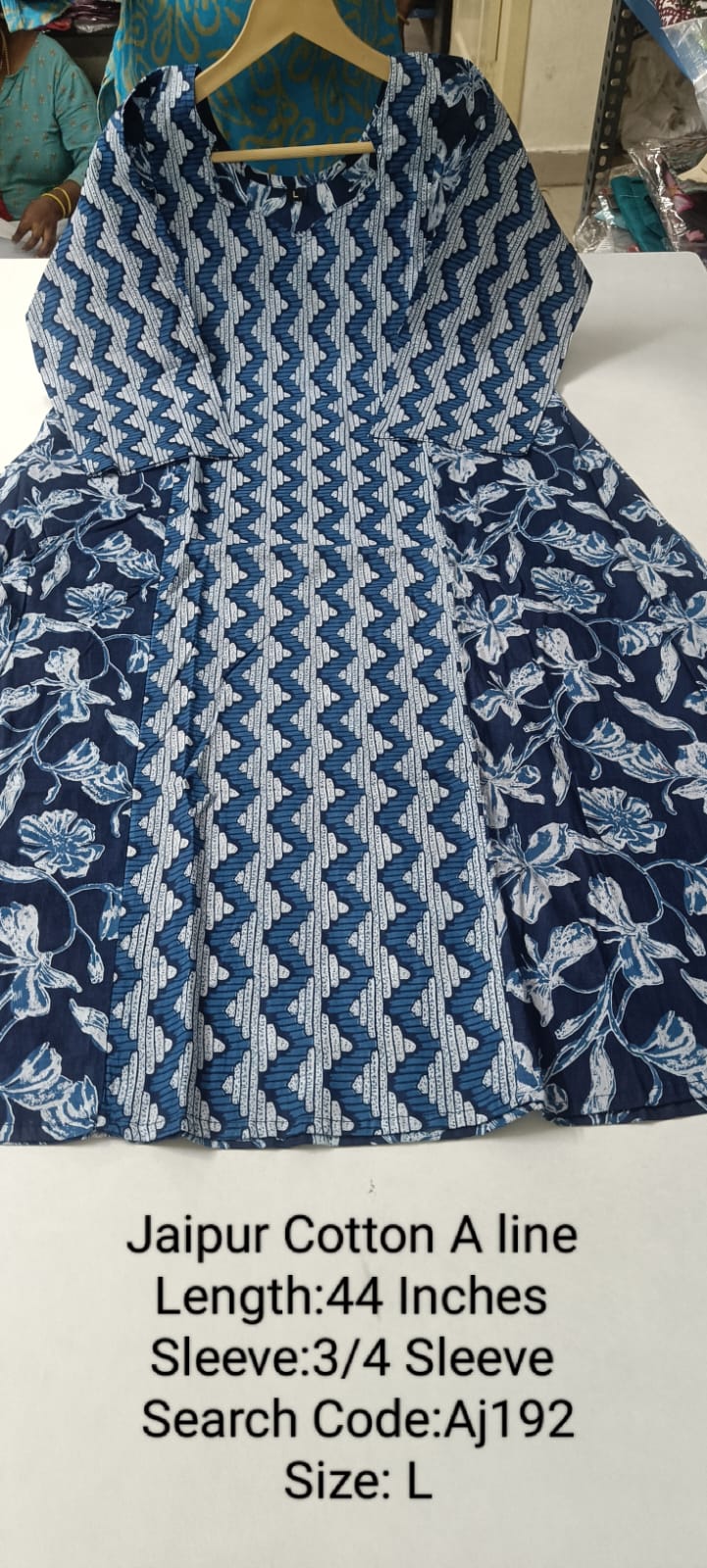 Ink Blue Jaipur Cotton A-Line  Kurtis - AJ192