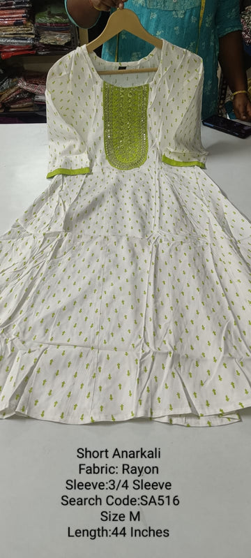 White Rayon Short Anarkali - SA516