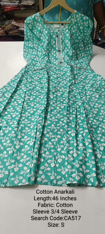 Green Cotton Anarkali - CA517
