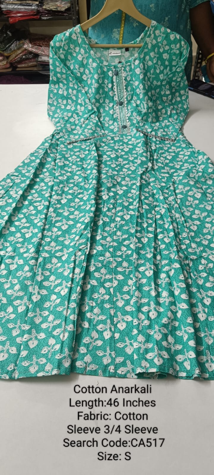 Green Cotton Anarkali - CA517