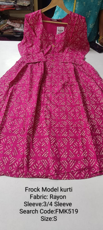 Pink Rayon Frock Model Kurti - FMK519