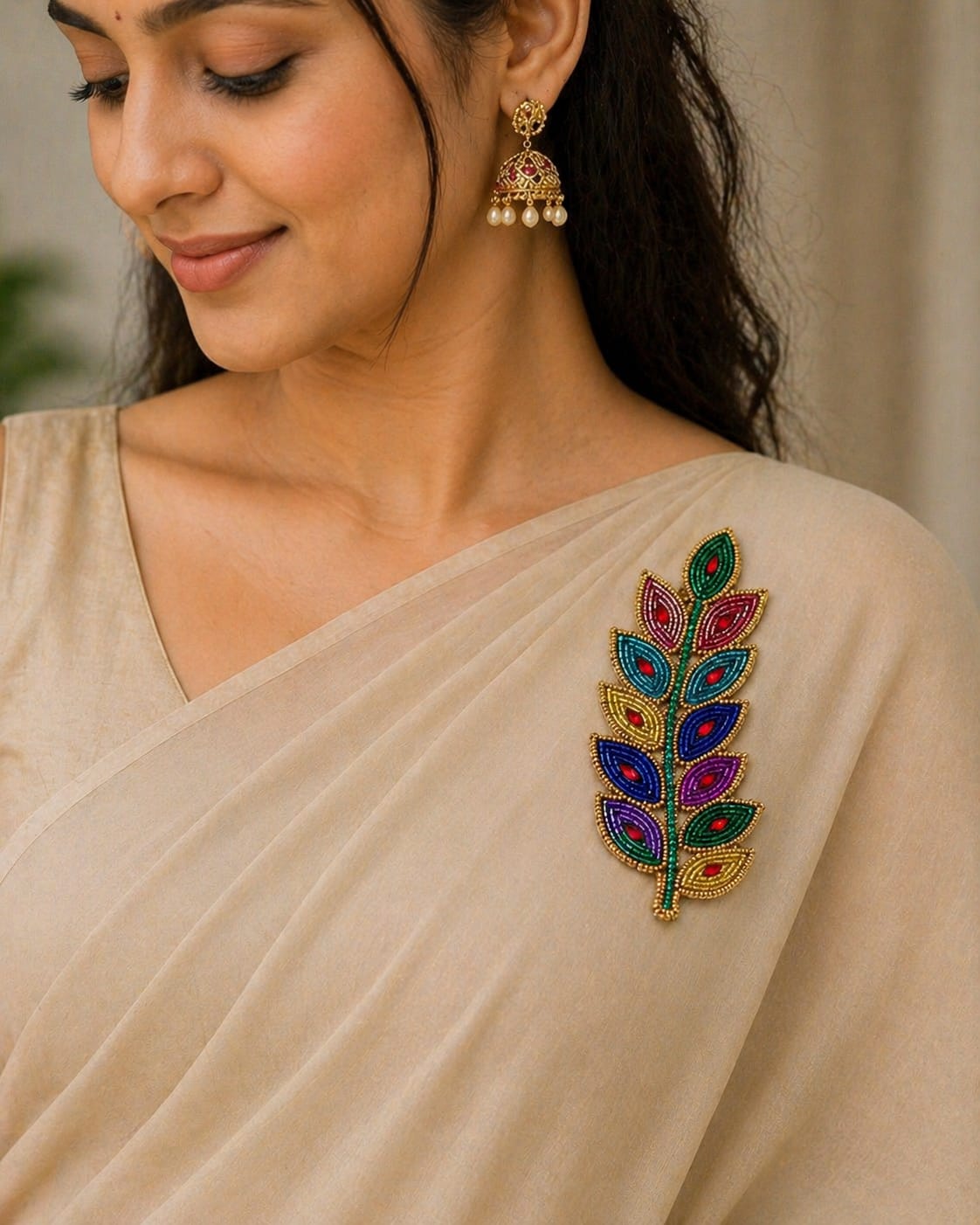 Rainbow Regal Leaf Brooch - B001