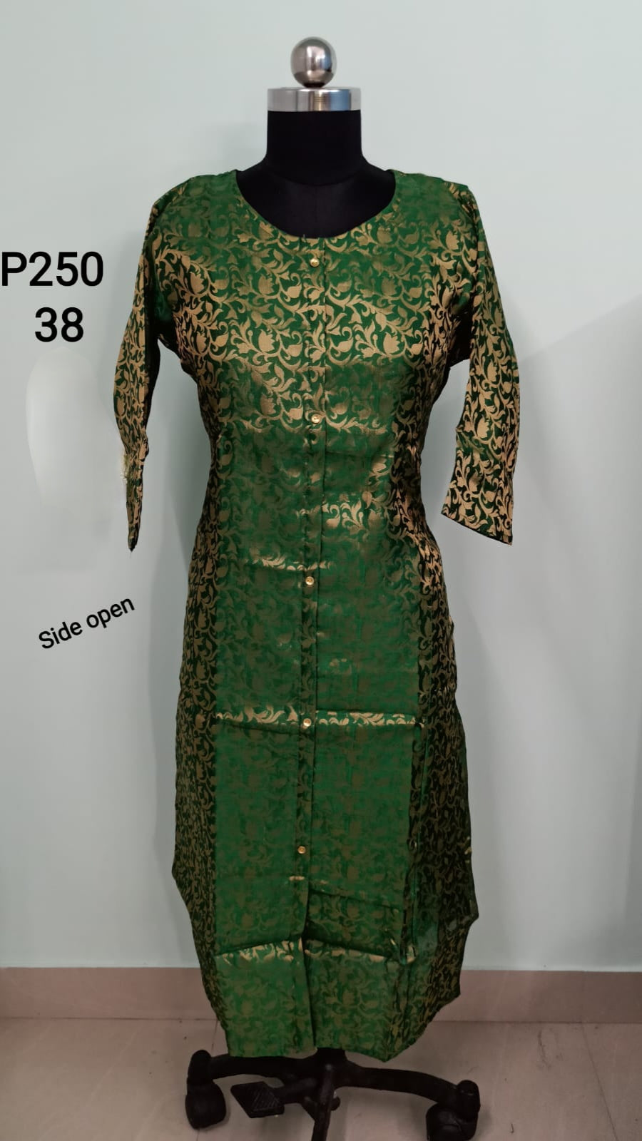 Green  Princess Cut Centre Slit Kurti - P250