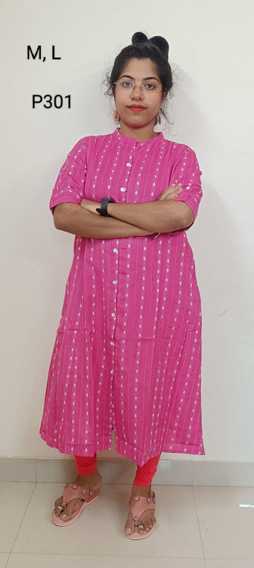 Pink Princess Cut Centre Slit Kurti - P301