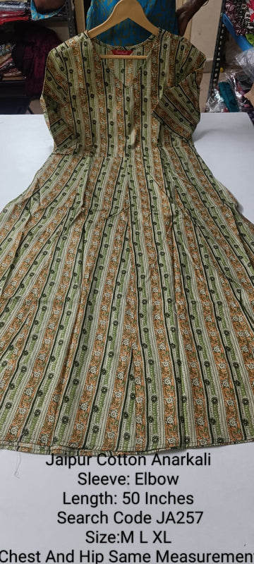 Green Jaipur Cotton Anarkali - JA257