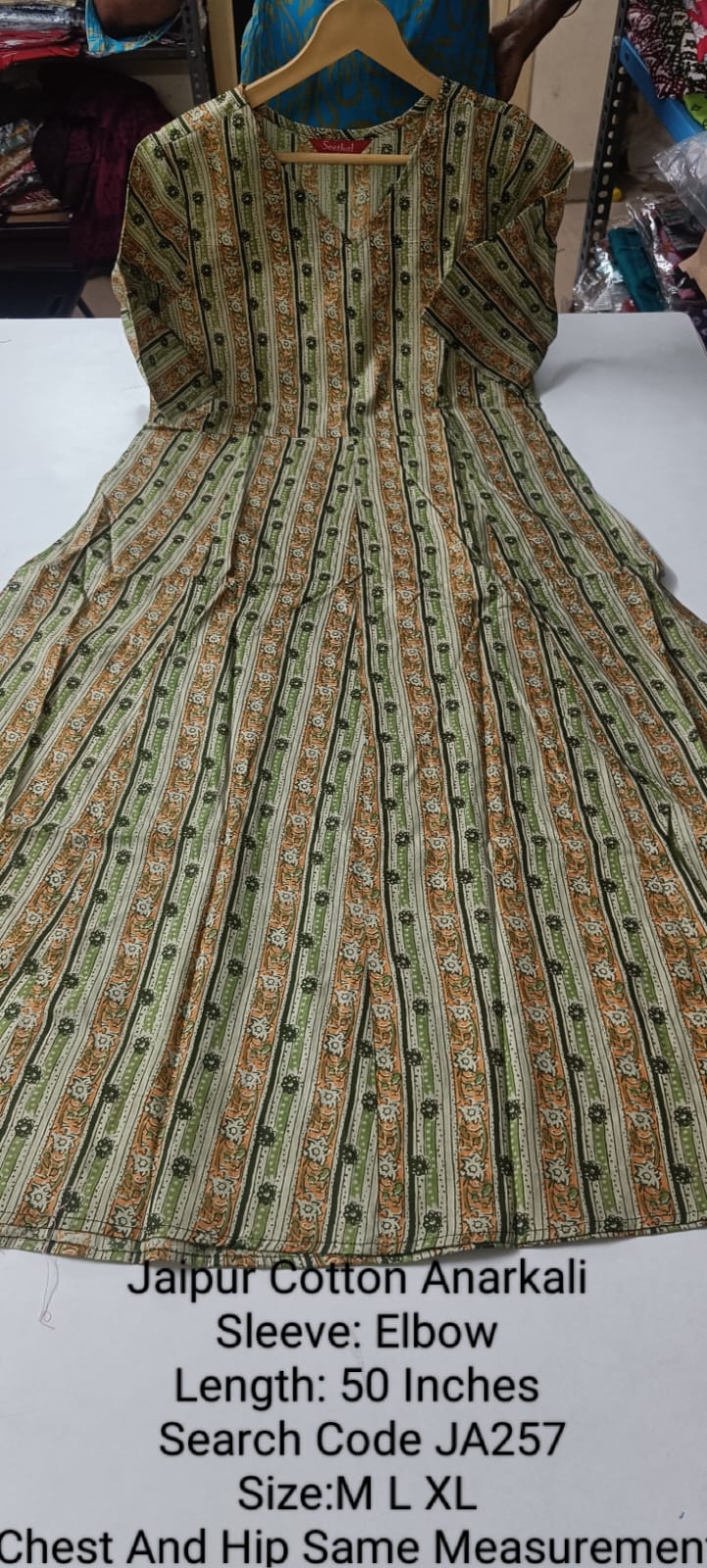 Green Jaipur Cotton Anarkali - JA257