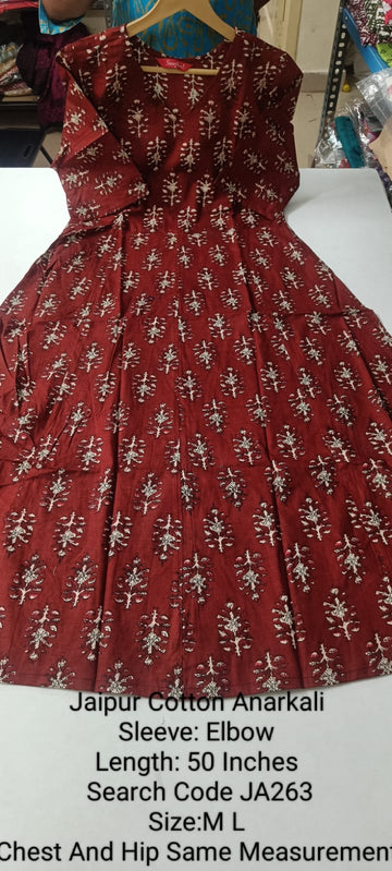 Maroon Jaipur Cotton Anarkali - JA263