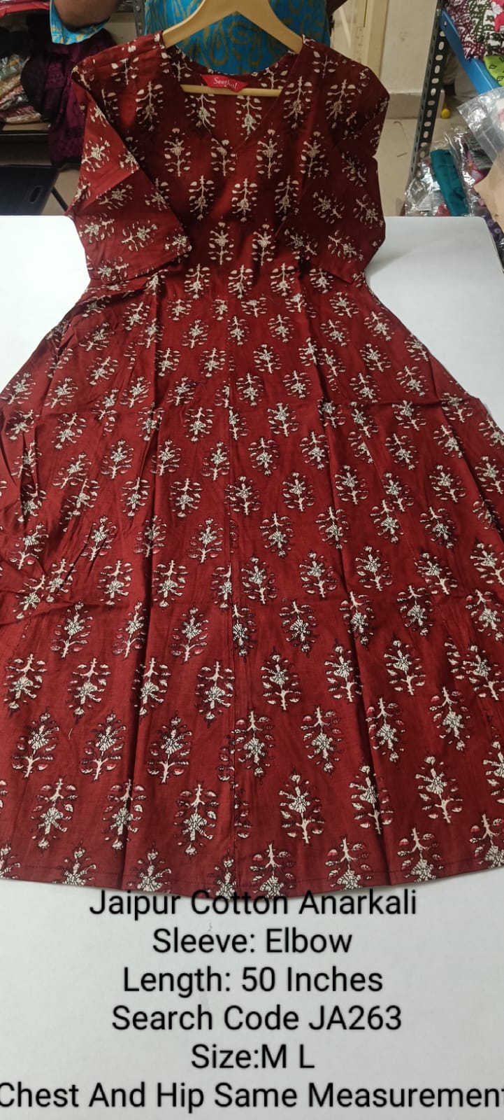Maroon Jaipur Cotton Anarkali - JA263