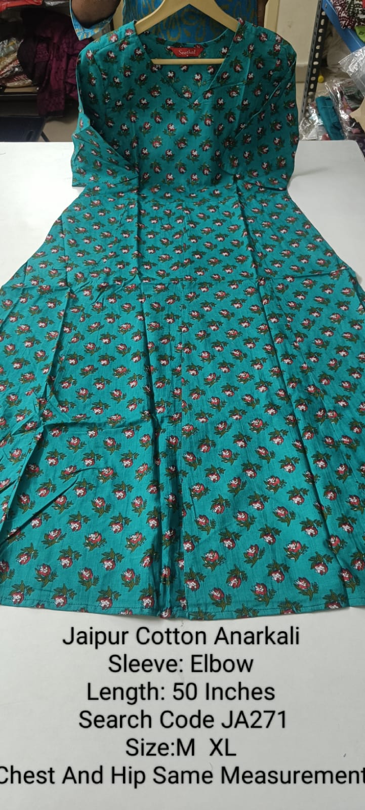 Green Jaipur Cotton Anarkali - JA271