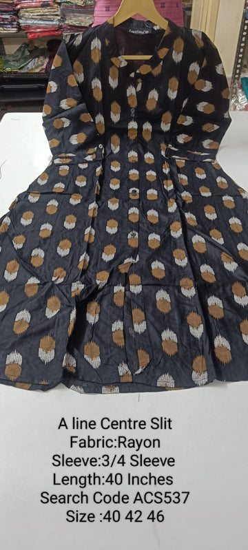 Black  Rayon A-Line Centre Slit  Kurtis -ACS537