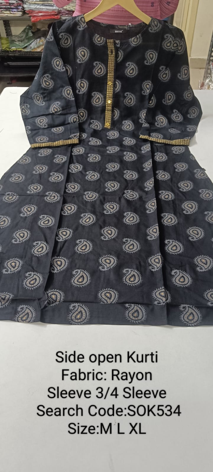 Black Rayon Daily wear Budget Side Open  Kurtis -SOK534