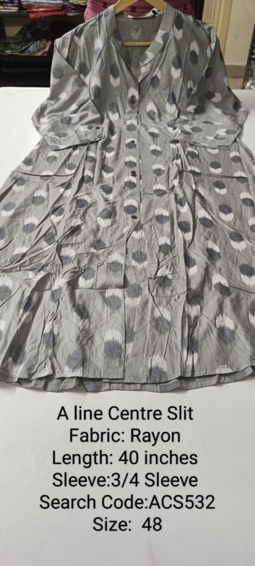 Elephant Grey Rayon A-Line Centre Slit  Kurtis -ACS532