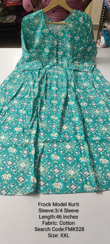 Green Cotton Frock Model Kurti - FMK528