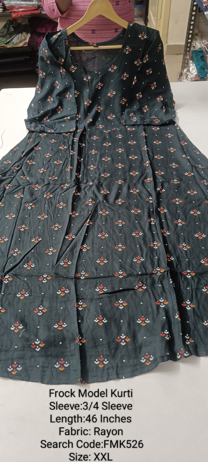 Grey  Rayon Frock Model Kurti - FMK526