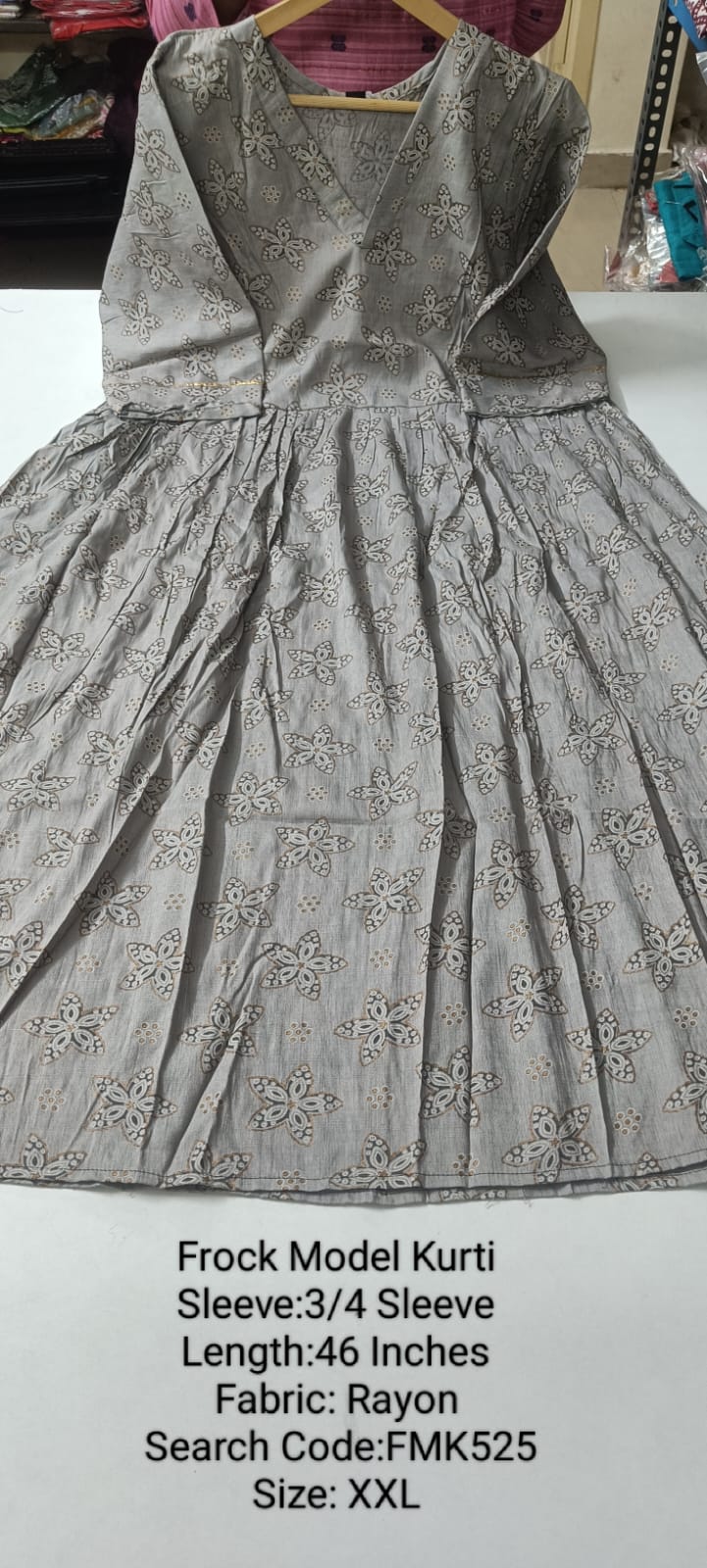 Grey  Rayon Frock Model Kurti - FMK525