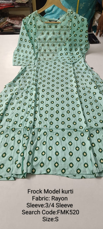 Green Rayon Frock Model Kurti - FMK520