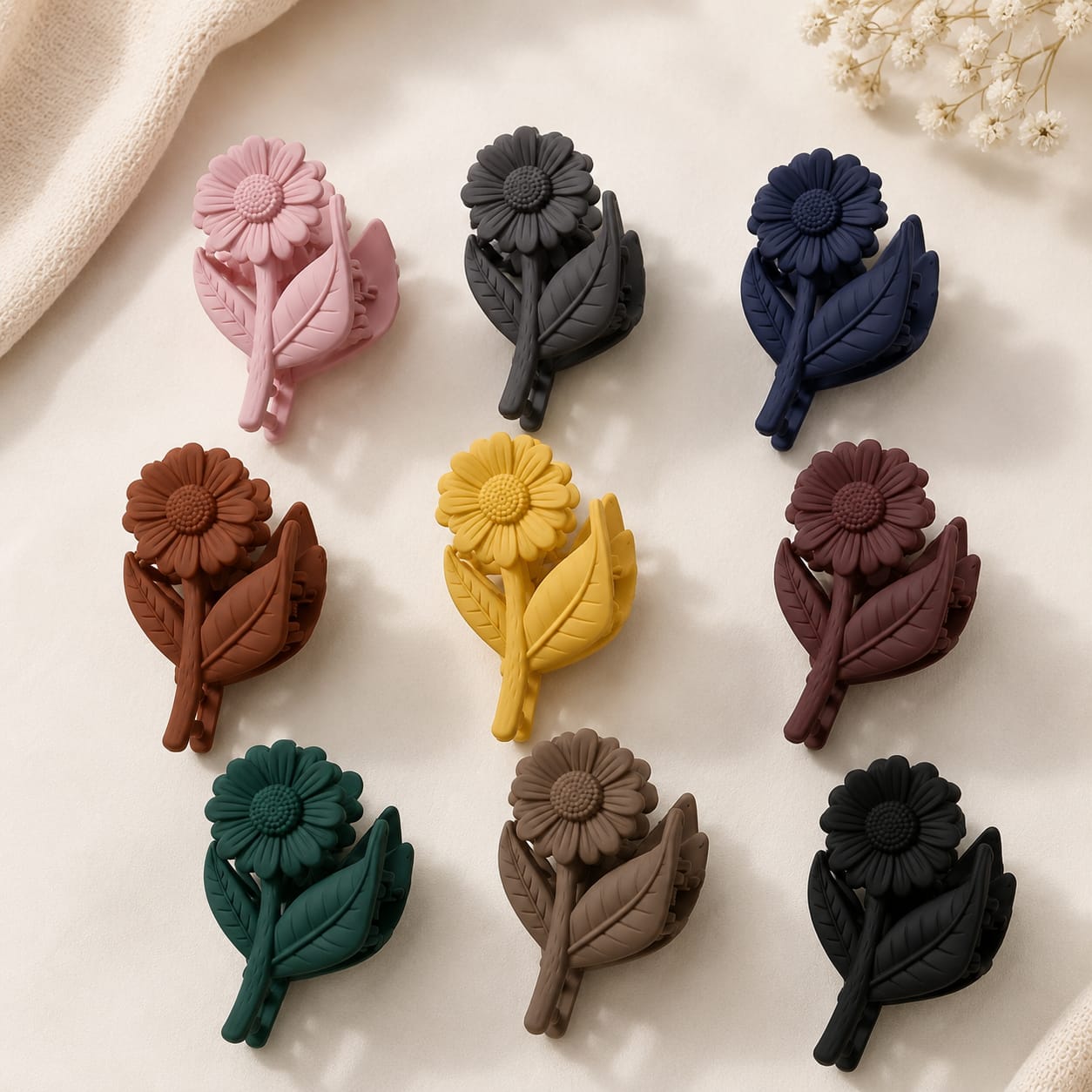Flower Shaped Matte Finish Medium Size Hair Claw - Korean Fashion - BC19