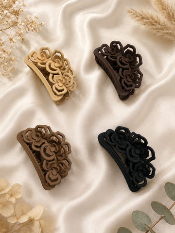Flower Shaped Matte Finish Medium Size Hair Claw - Korean Fashion - BC7