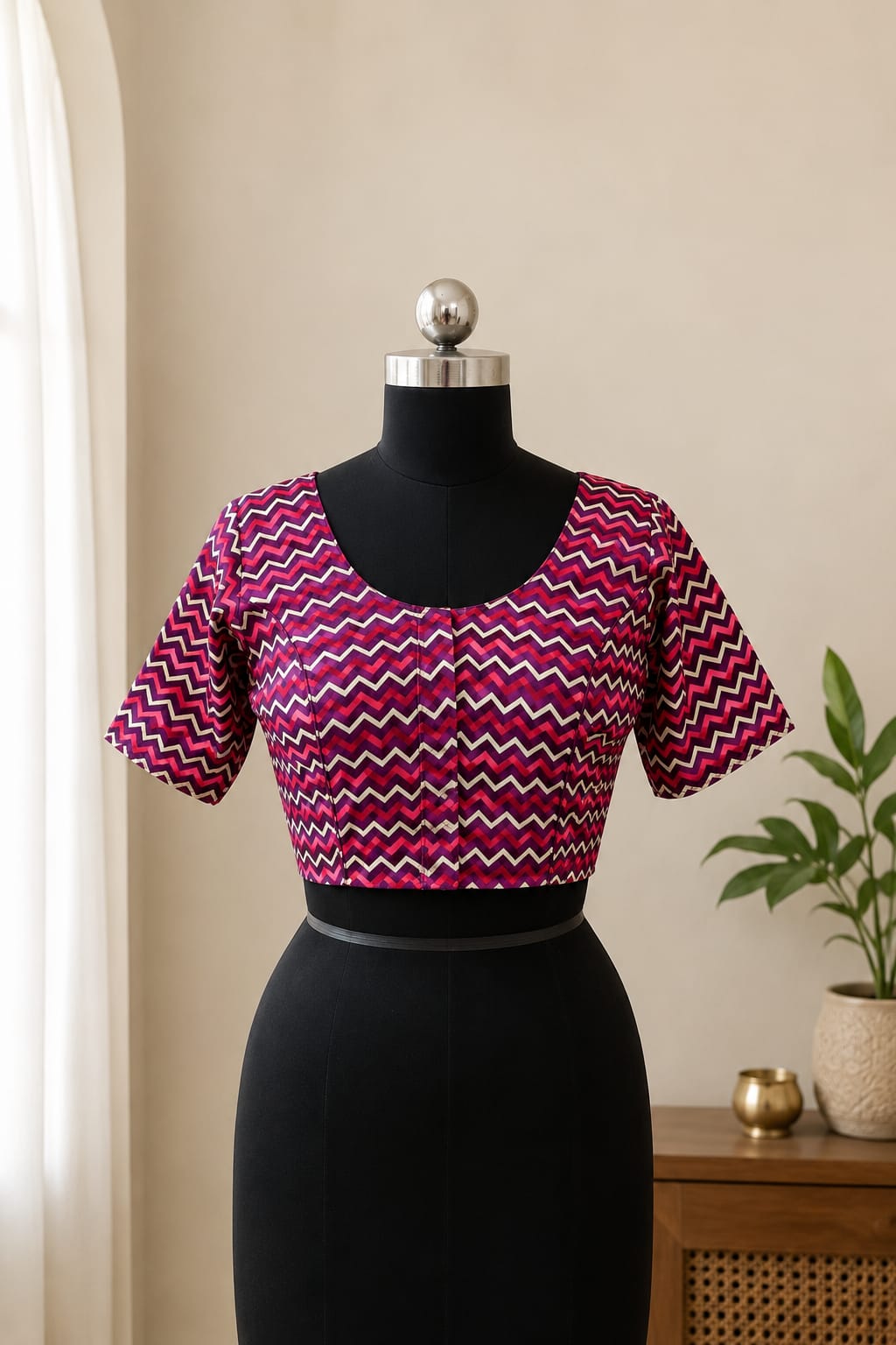 Wine Princess Cut Ready Made Blouse -CB001