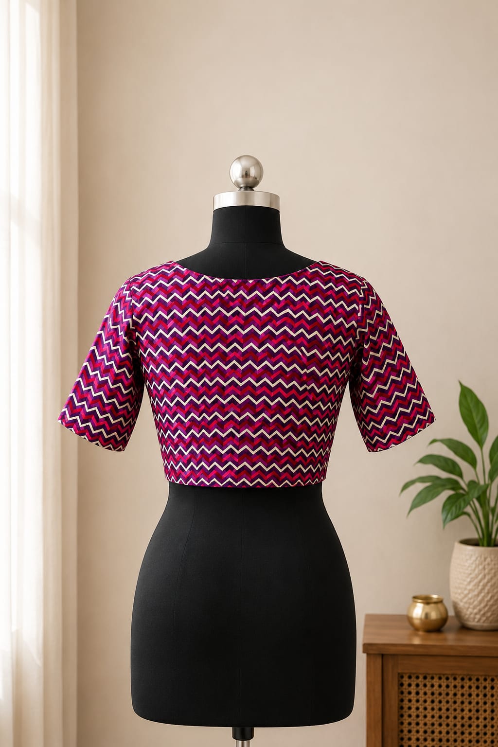 Wine Princess Cut Ready Made Blouse -CB001