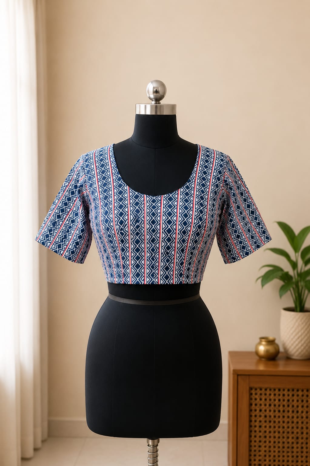 Navy Blue Princess Cut Ready Made Blouse -CB002