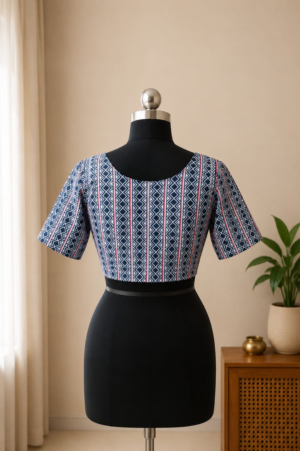 Navy Blue Princess Cut Ready Made Blouse -CB002