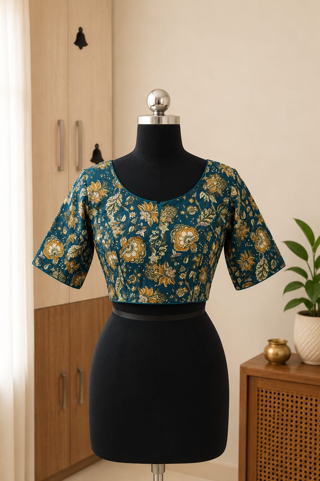 Peacock Blue Princess Cut Ready Made Blouse -CB004