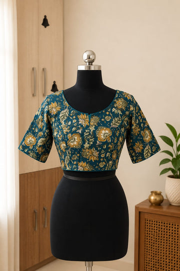 Peacock Blue Princess Cut Ready Made Blouse -CB004