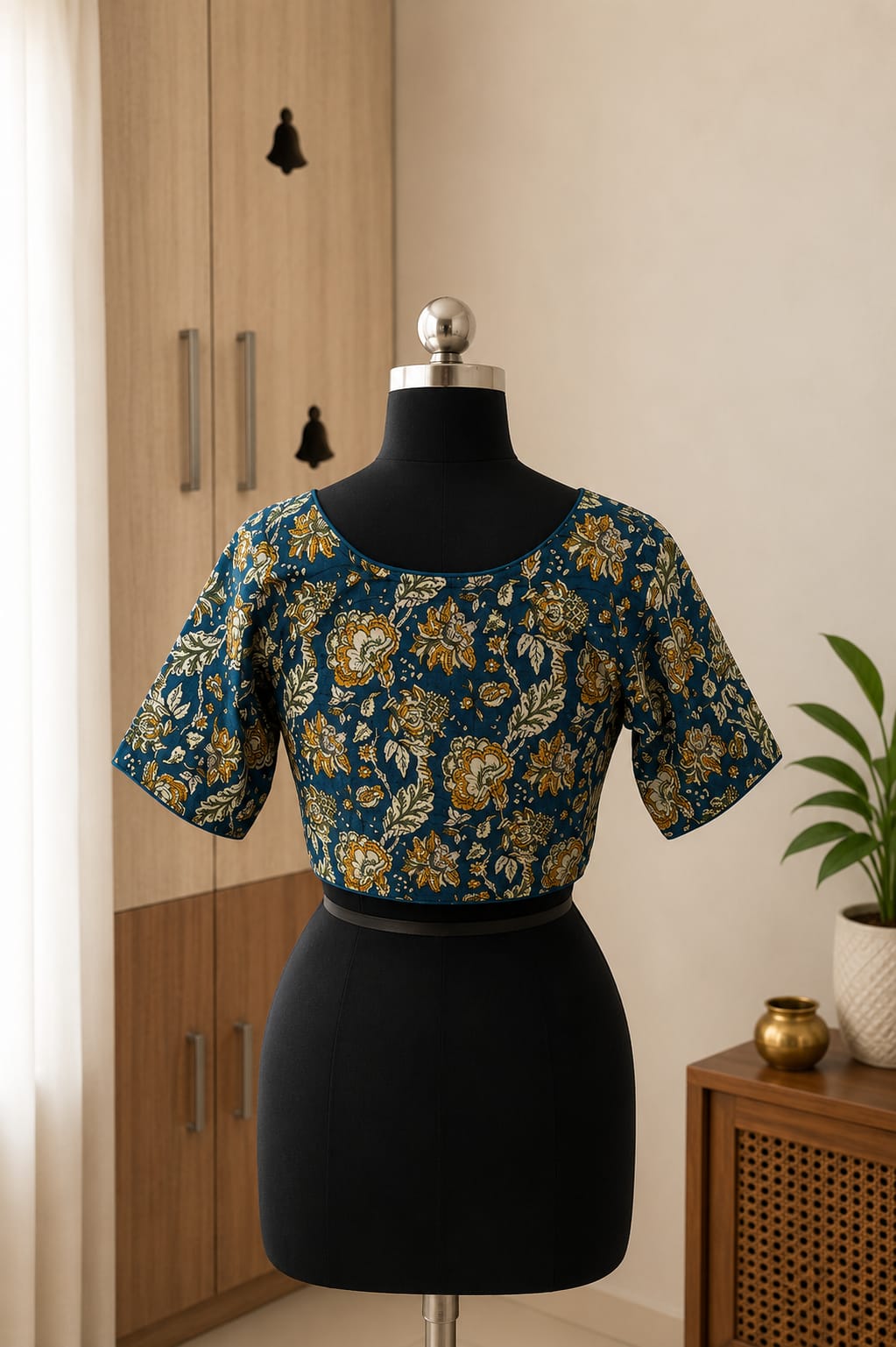 Peacock Blue Princess Cut Ready Made Blouse -CB004