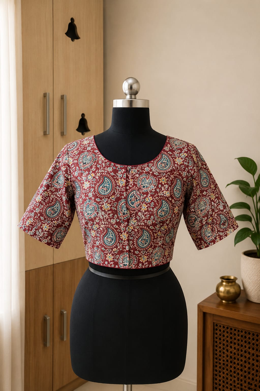Maroon Princess Cut Ready Made Blouse -CB006