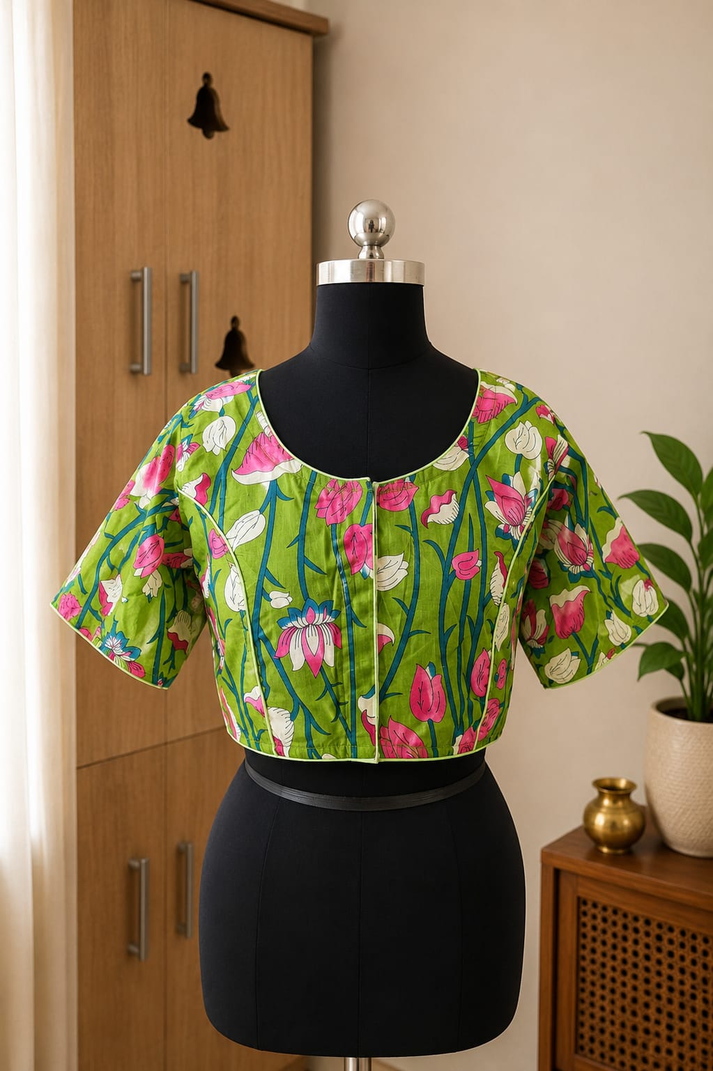 Green  Princess Cut Ready Made Blouse -CB007