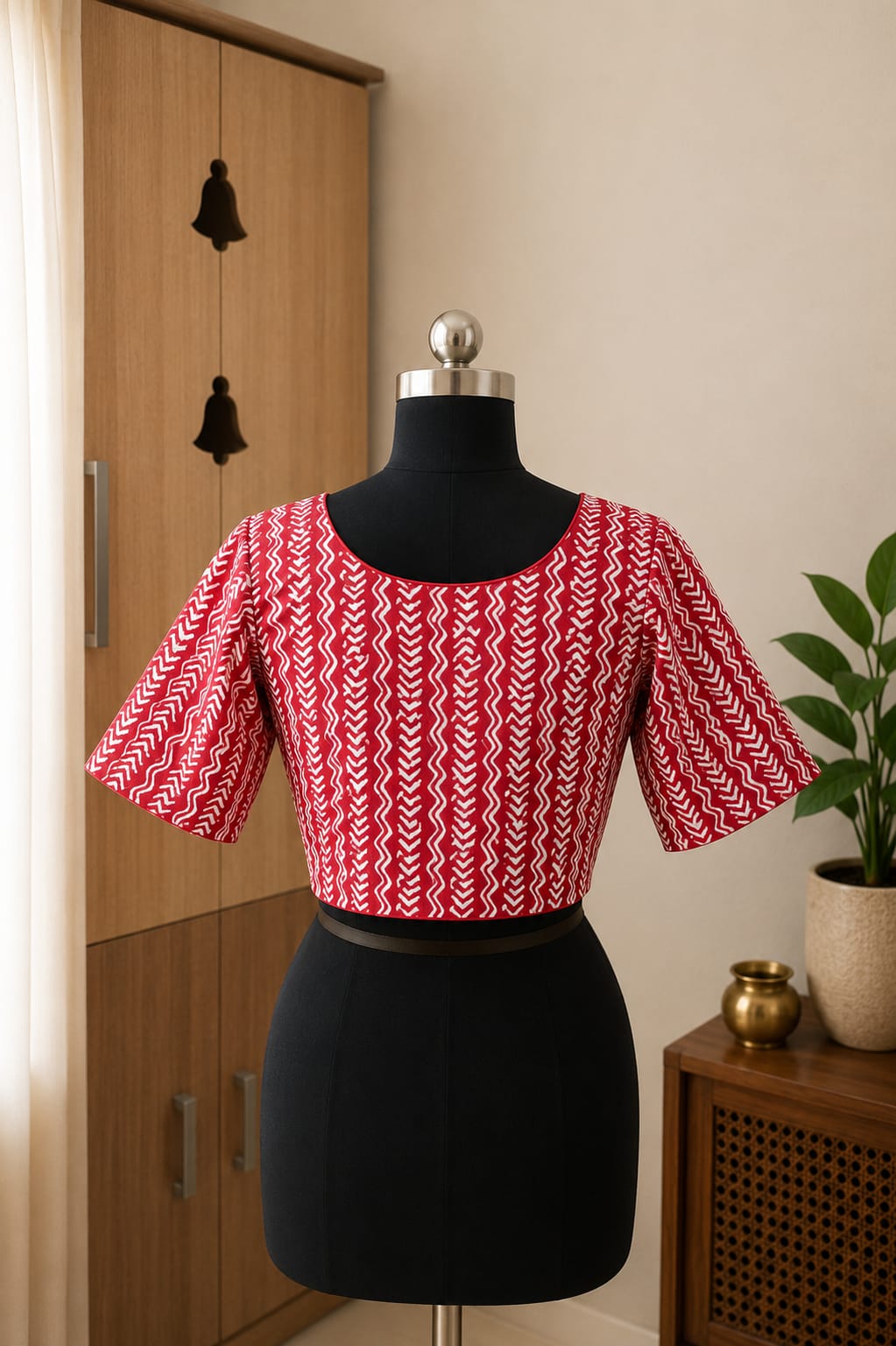 Red  Princess Cut Ready Made Blouse -CB008