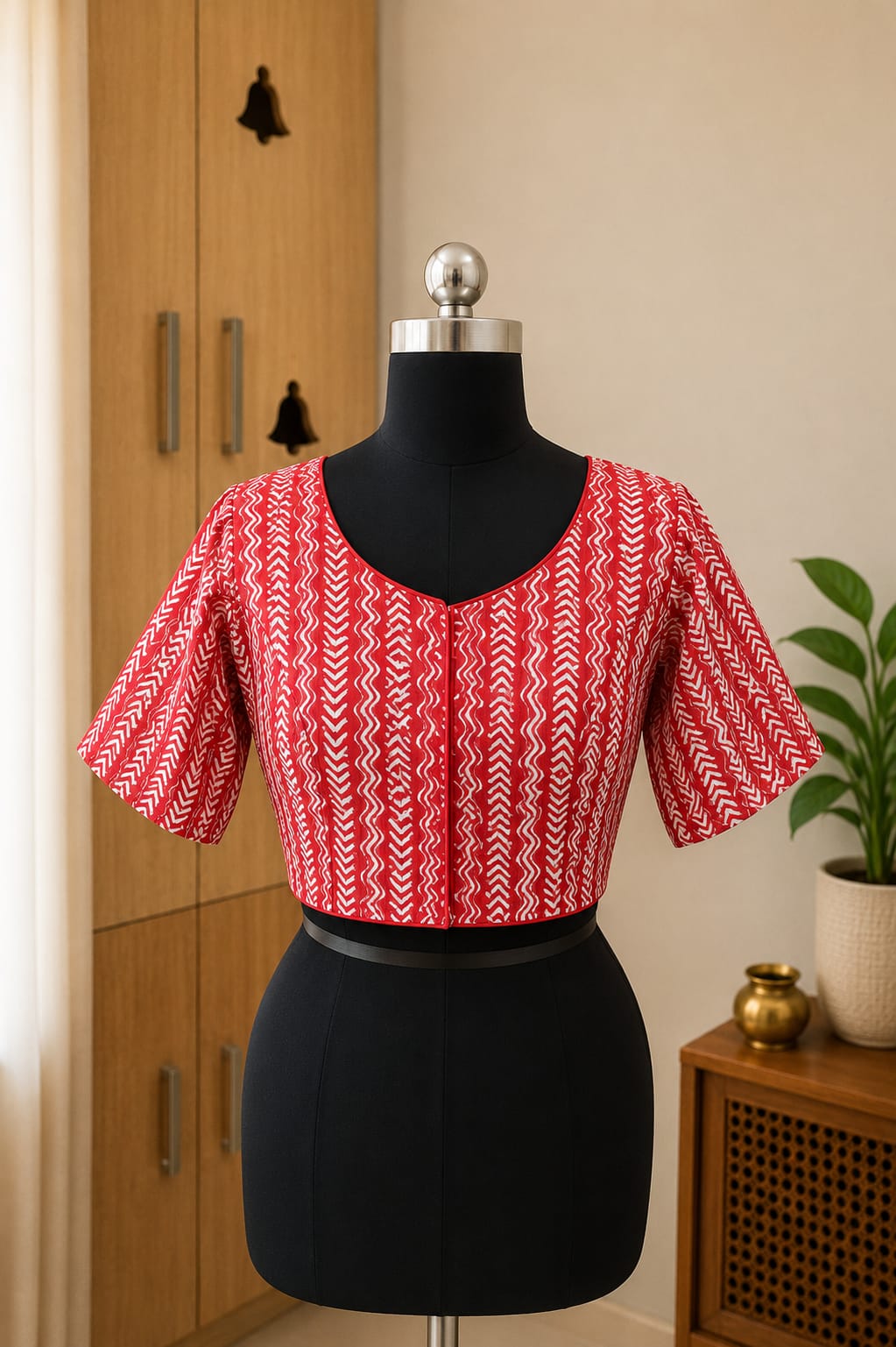 Red  Princess Cut Ready Made Blouse -CB008