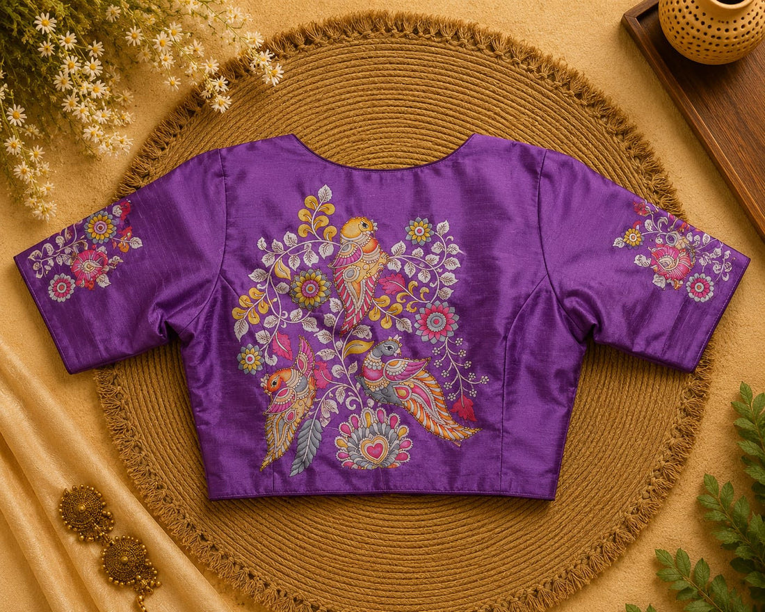 Purple Silk Cotton Classy Hand Work Blouse -CHB001