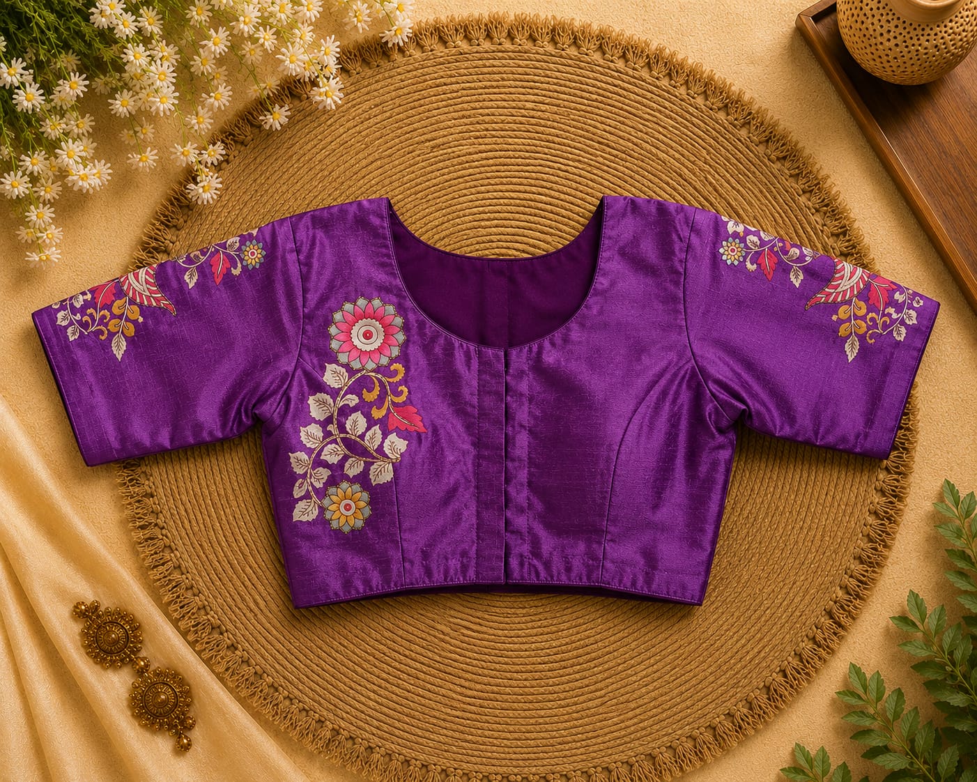 Purple Silk Cotton Classy Hand Work Blouse -CHB001
