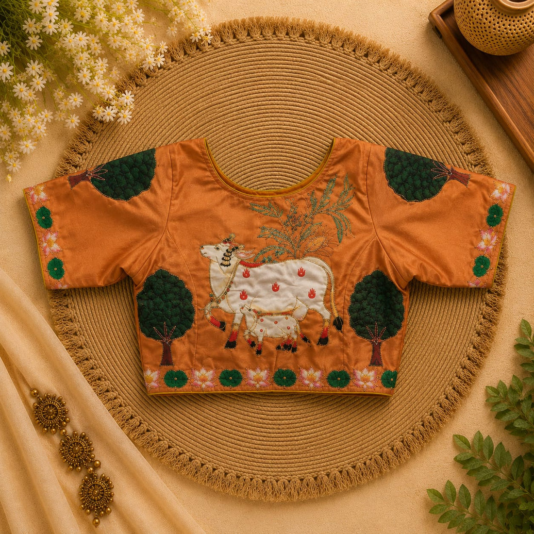 Mustard Silk Cotton Classy Hand Work Blouse -CHB003