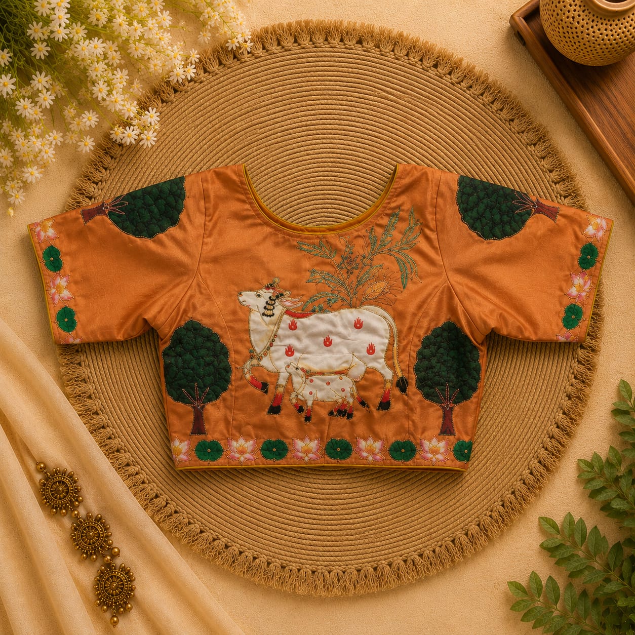 Mustard Silk Cotton Classy Hand Work Blouse -CHB003