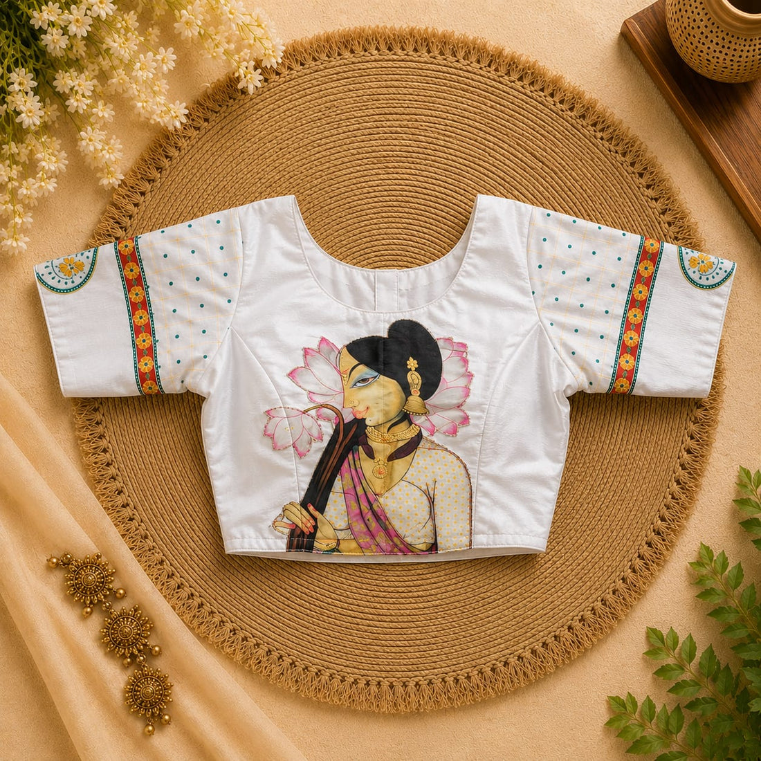 White Silk Cotton Classy Hand Work Blouse -CHB004