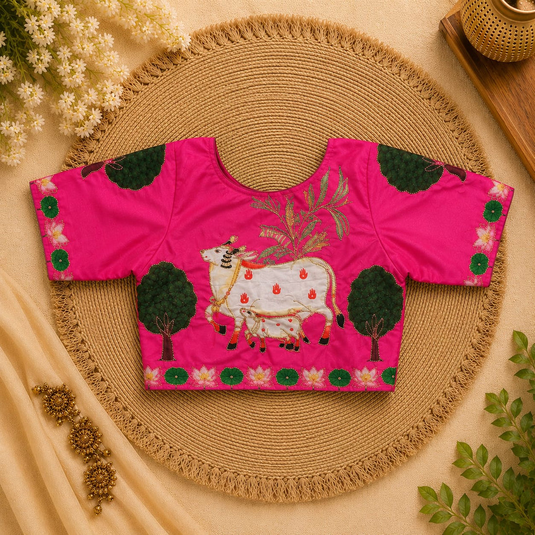 Rani Pink Silk Cotton Classy Hand Work Blouse -CHB005