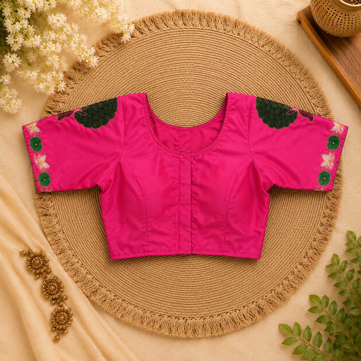 Rani Pink Silk Cotton Classy Hand Work Blouse -CHB005
