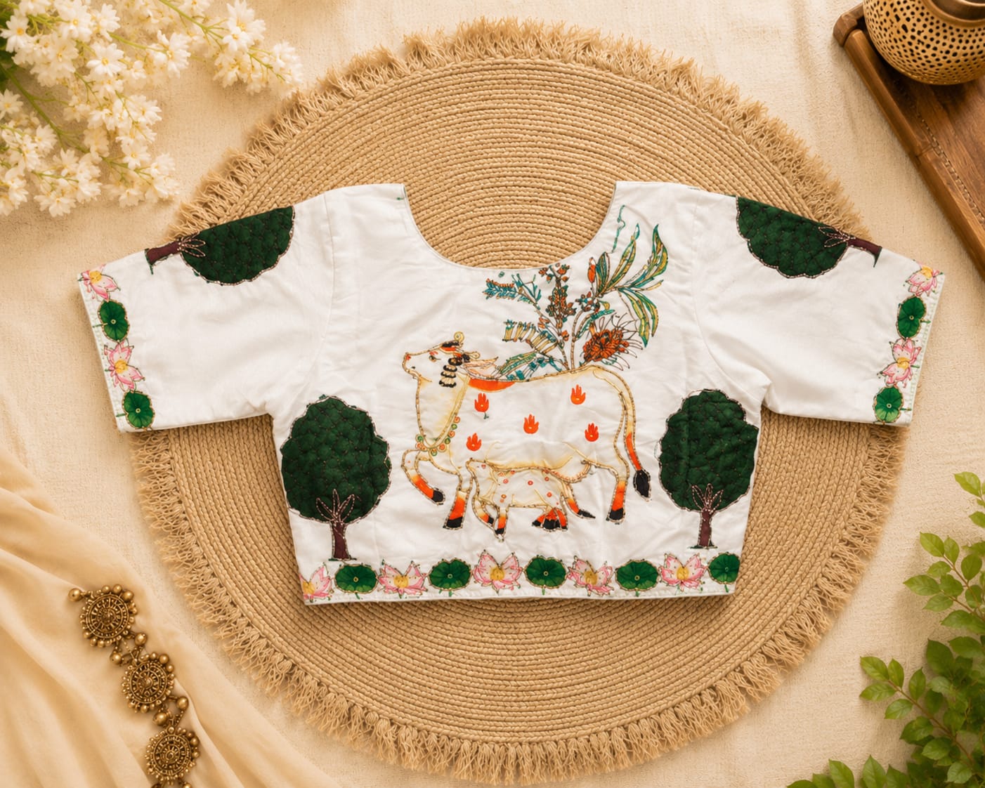 White Silk Cotton Classy Hand Work Blouse -CHB007