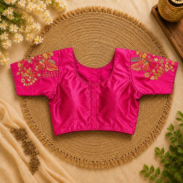 Rani Pink Silk Cotton Classy Hand Work Blouse -CHB009