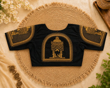 Black Silk Cotton Aari work Machine Embroidery Bridal Blouse - AWB220