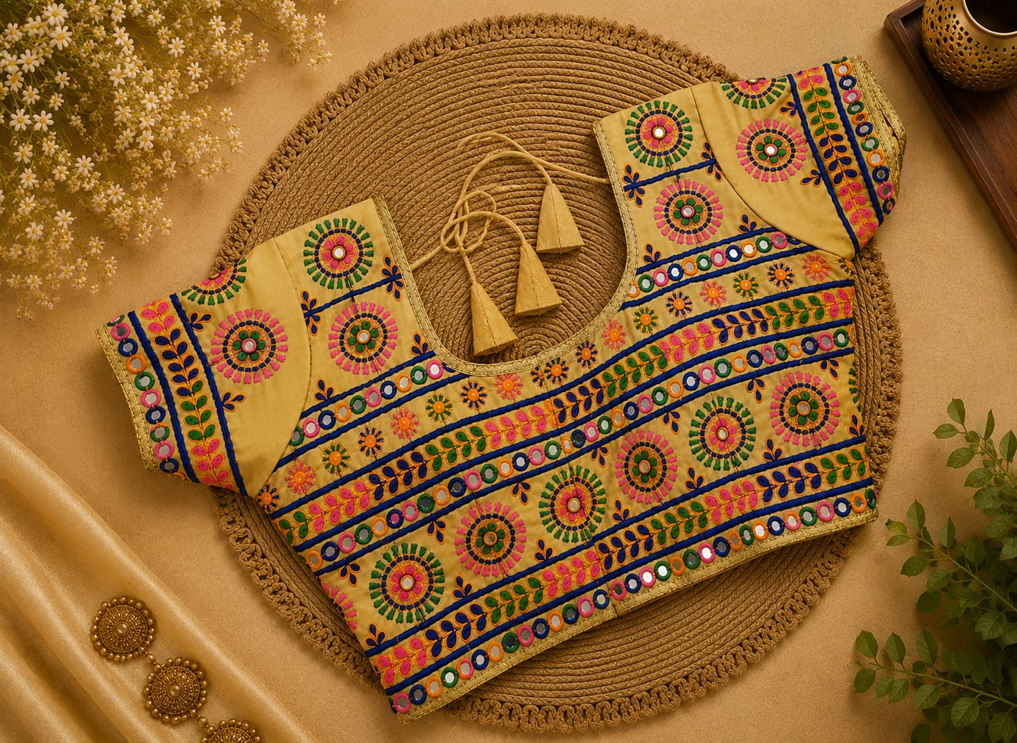 Sandal Silk Cotton Aari work Machine Embroidery Bridal Blouse - AWB232