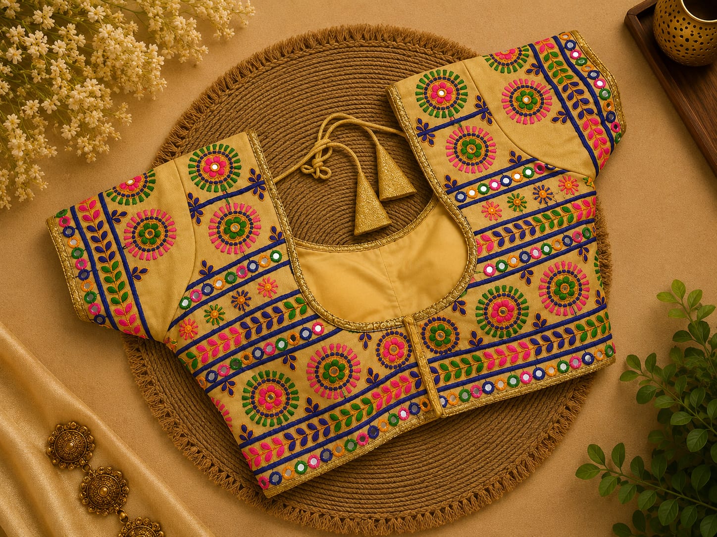 Sandal Silk Cotton Aari work Machine Embroidery Bridal Blouse - AWB232