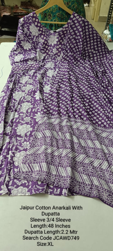 Lavender Jaipur Cotton Anarkali  with Dupatta- JCAWD749