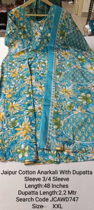 Blue Jaipur Cotton Anarkali  with Dupatta- JCAWD747