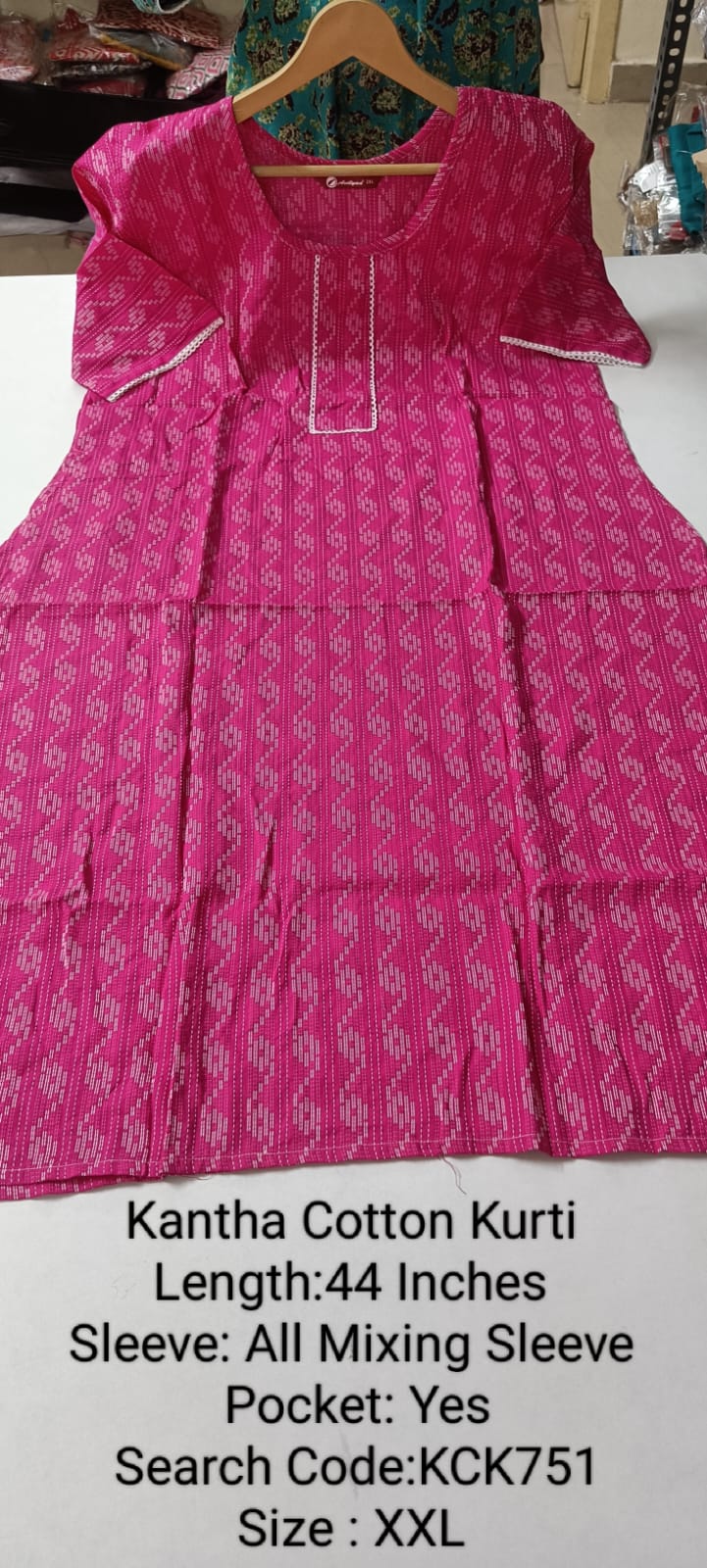 Pink  Kantha Cotton Daily wear Budget  Side Open Kurtis - KCK751