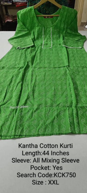 Green Kantha Cotton Daily wear Budget  Side Open Kurtis - KCHK750